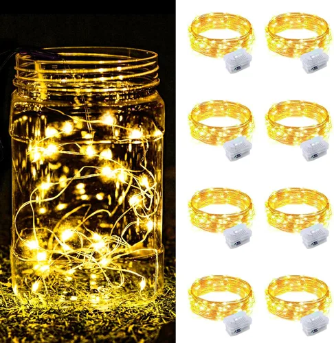 Vista 28 de Paquete de 8 luces de hadas que funcionan con pilas, 20 mini luces LED de 7 pies, alambre plateado, luces parpadeantes para bricolaje, fiestas