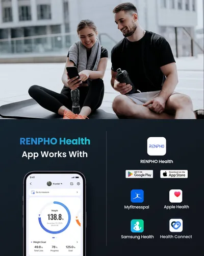 Vista 4 de RENPHO Báscula de grasa corporal Bluetooth, báscula digital de peso para baño, analizador de composición corporal inteligente, monitor de salud