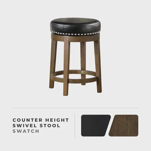 Vista 6 de Lexicon Kenmare - Juego de 2 taburetes giratorios rústicos de 360 grados sin espalda, tapizados de piel sintética, marco de madera maciza, fácil