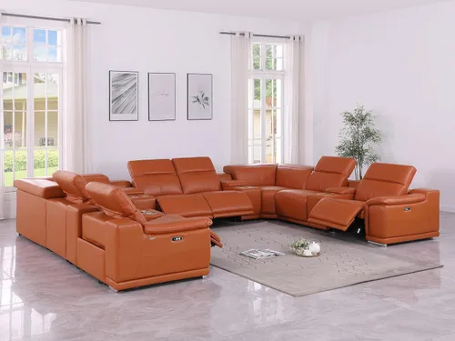 Vista 42 de BlackJack Furniture Venice - Sofá modular de cuero italiano de grano superior de 5 piezas con 3 reclinables eléctricos, reposacabezas ajustable