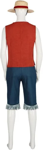 Vista 5 de Luffy - Disfraz de cosplay de Monkey D Luffy clásico con sombrero de paja, disfraz de anime para hombre de la película 2023 para Halloween