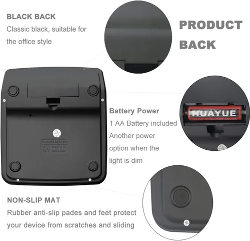 Vista 3 de Calculadora, BESTWYA Calculadora de escritorio de mano de doble potencia con pantalla LCD grande de 12 dígitos, botón sensible grande, negro