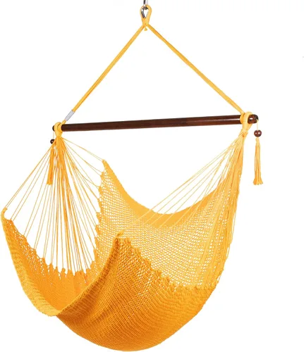 Vista 7 de Larga silla hamaca grande caribeña con reposapiés, 48 pulgadas, poliéster, silla de colgar., Verde