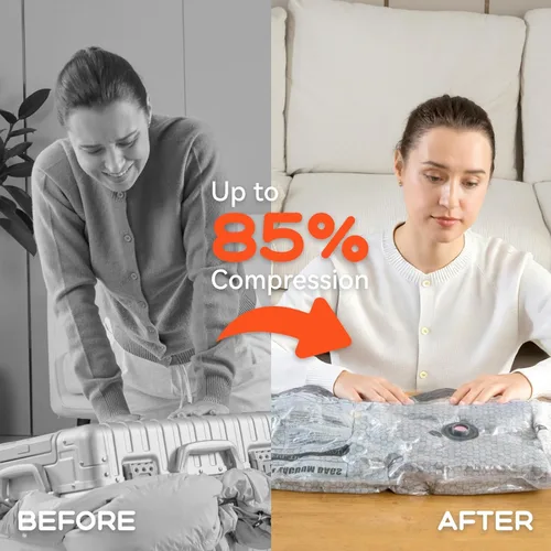 Vista 5 de Bolsas de vacío para ropa con bomba de aire recargable, paquete de 10 bolsas de sellado al vacío para viajes, bolsas ahorradoras de espacio