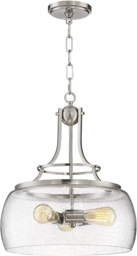 Vista 2 de Franklin Iron Works Charleston Araña Colgante de Níquel Satinado de 16" de Ancho Estilo Rústico Casa de Campo Vidrio Transparente Granulado LED