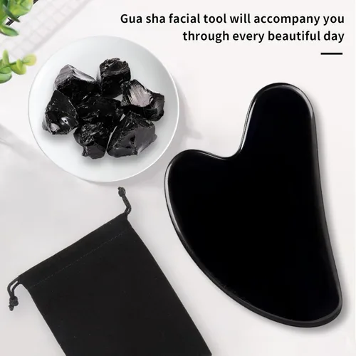 Vista 6 de Gua Sha Herramientas faciales, herramienta de obsidiana natural Guasha para cara, doble barbilla y mandíbula, piedra Gua Sha Stone para el cuidado