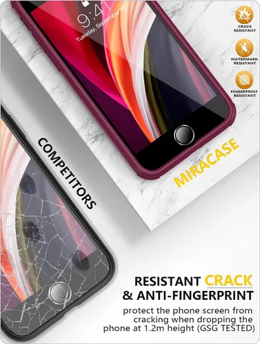 Vista 63 de Miracase - Funda para iPhone SE de 3ª/2ª generación 2022 2020 de cuerpo completo con protector de pantalla de vidrio integrado, resistente Negro