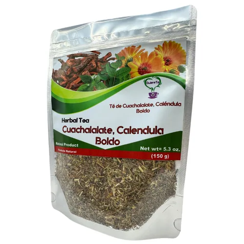 Vista 4 de Cuachalalato, caléndula, té de caléndula, boldo, albahaca, mezcla de hierbas, Quiere Te, 5.3 oz (150 gramos), 1 paquete, bolsa resellable, té