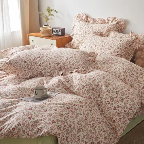 Vista 68 de Juego de funda de edredón con diseño floral, tamaño individual, color rosa y blanco, estampado de flores, estilo jardín, de algodón, estético