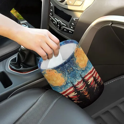 Vista 2 de American Flag Foldable Car Trash Can Small Hanging Car Garbage Can Car Trash Bag Wastebasket Garbage Storage Organizer Trash Bin