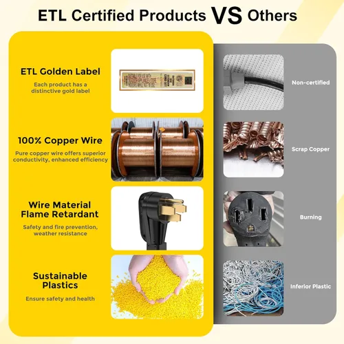 Vista 4 de YOMILINK Cable de 50 amperios de 10 pies para RV/generador, certificado UL, conector de bloqueo, NEMA 14-50P a SS2-50R con bloqueo de torsión, mango