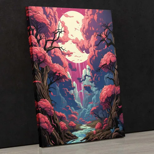 Vista 3 de Synthwave Glow, Synthwave Sunset Art, Pink Sunset Painting Large Poster Art Print For Living Room And Office Glow Decor Pink Painting Large Print