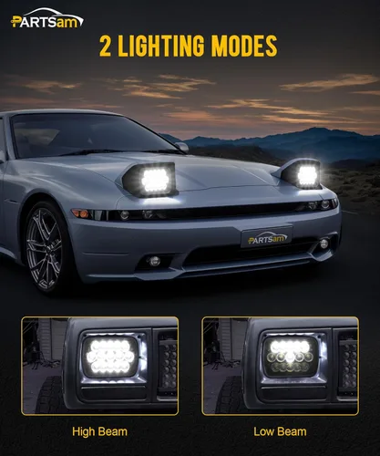 Vista 3 de Partsam 2 piezas de faros LED H6054 7x6 5x7, faros antirreflejos de haz alto/bajo sellado, compatibles con Cherokee XJ Wrangler YJ, etc