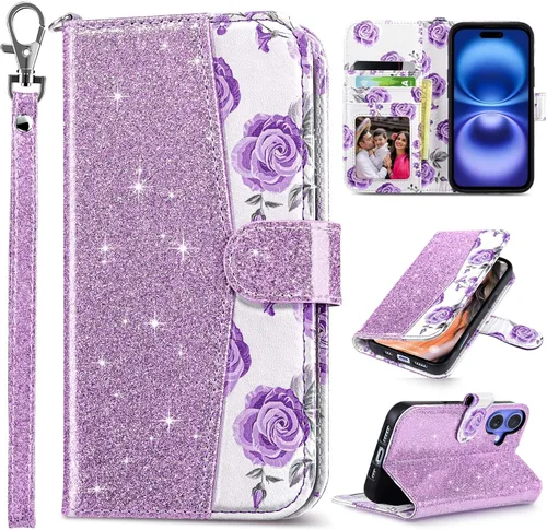 Vista 40 de ULAK Funda tipo billetera compatible con iPhone 15 para mujeres, funda tipo cartera con estampado floral de piel PU premium con porta tarjetas