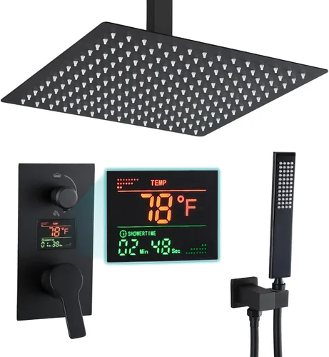Vista 30 de SKOWLL Shower System with Tub Spout Bathroom Tub and Shower Faucet Combo Wall Mount 12 Inch Black Shower Head and Handle Set, Display Shower Valve