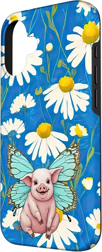 Vista 2 de Adorable pig piglet with butterfly wIngs daisy flower sweet Case for iPhone 16