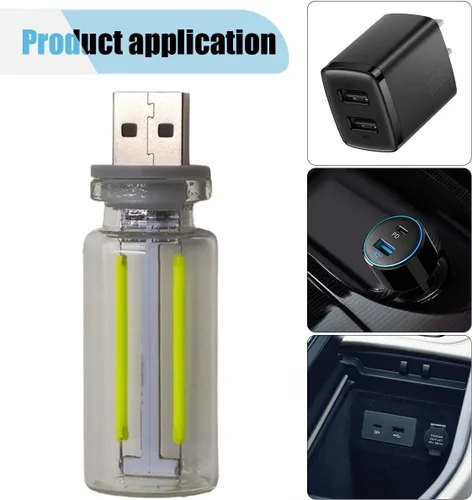 Vista 5 de Luz de Ambiente Interior LED USB, Iluminación Ambiental Retro con Enchufe USB, Mini Luz Nocturna LED con Interfaz de Carga para Automóvil para Verde