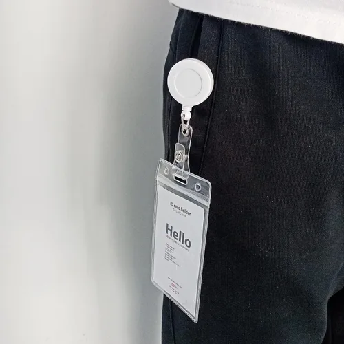 Vista 3 de Paquete de 5 carretes retráctiles para tarjetas de identificación con clip de cocodrilo giratorio, paquete a granel de insignia premium (blanco)