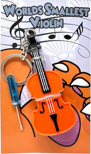 MunnyGrubbers - Llavero de juguete de violín más pequeño del mundo original con música triste jugable - Pequeño llavero de violín con sonido