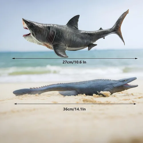 Vista 9 de Gemini&Genius Mosasaurus and Megloden - Juguetes de dinosaurio, figuras de acción de tiburones de monstruos oceánicos, ideal para coleccionista