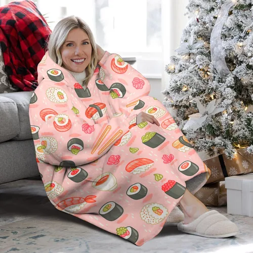 Vista 3 de Wearable Oversized Blanket,Sherpa Blanket Hoodie with Super Pockets,Super Warm Fuzzy Pullover for Women & Men