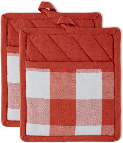 Vista 10 de DII Buffalo Check Kitchen Collection, juego de cocina clásico de granja, guante de horno, rojo y negro, 2 piezas