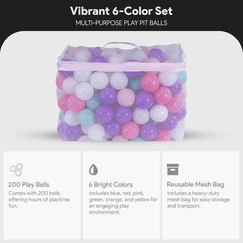 Vista 2 de Conjunto de pelotas de pozo de juego BalanceFrom para niños con bolsa de malla, colores arcoíris o pastel – Plástico a prueba de golpes para pozos