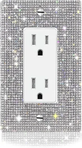 Vista 12 de 2 cubiertas de salida de diamantes de imitación plateados brillantes, placas de pared, cubierta de interruptor de luz, cubierta de salida