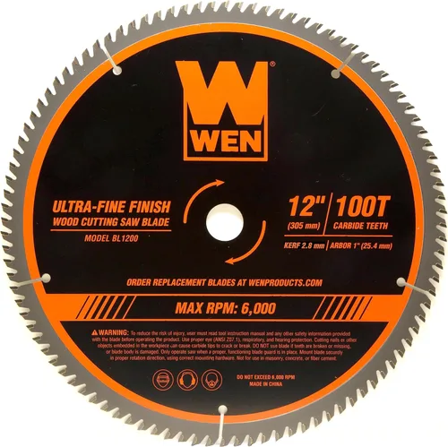 WEN BL1200 12-Inch 100-Tooth Carbide-Tipped Ultra-Fine Finish Professional Woodworking Saw Blade for Miter Saws and Table Saws, Silver