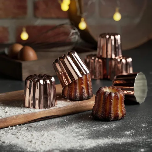 Vista 2 de Hakart - Juego de 6 moldes de canele de cobre de 2.1 pulgadas, caneles franceses de tamaño tradicional, caneles de pastelería antiadherentes