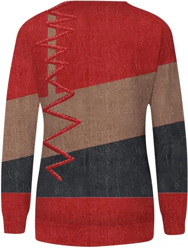 Vista 4 de Blusa de manga larga para mujer, cuello redondo, casual, estampado floral, cuello redondo, blusa sin botones