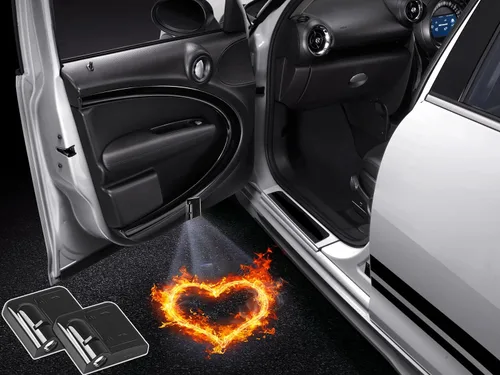 Vista 17 de NewL 2 luces LED de bienvenida para puerta de automóvil para alas de fuego, calavera y logotipo, luces proyectoras, luz de sombra fantasma