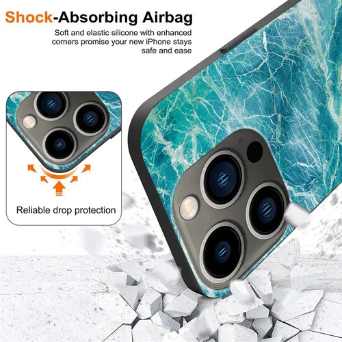 Vista 4 de Funda compatible con iPhone 14 Pro, funda protectora de poliuretano termoplástico suave a prueba de golpes, diseño de mármol azul y verde