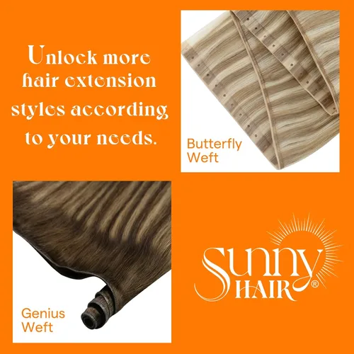 Vista 9 de Sunny Hair Extensiones de Cabello para Coser de Cabello Humano Real Negro Extensiones de Cabello en Trama para Mujeres Cabello Real Extensiones