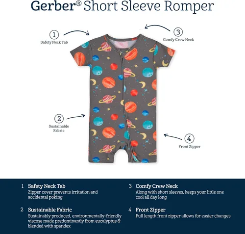 Vista 5 de Gerber Mameluco unisex de manga corta suave con viscosa hecho de eucalipto