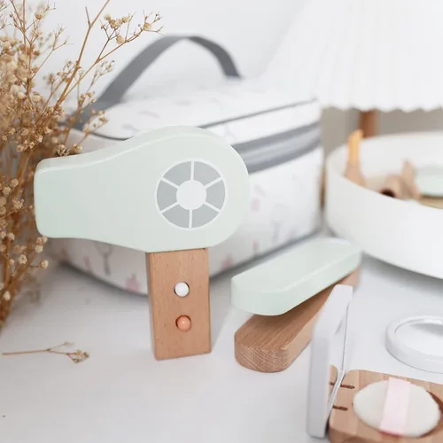 Vista 8 de nunukids Juego de Juguetes de Maquillaje de Madera Fingir Juguetes de Salón de Belleza de Madera para Niños Pequeños Kit de Maquillaje de Madera