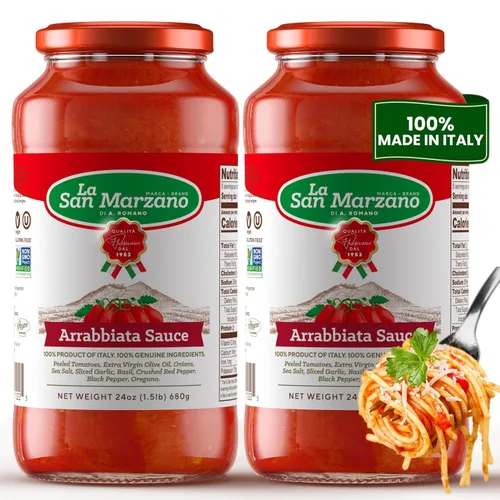 Vista 14 de La San Marzano Salsa Arrabiata, 24 onzas, salsa para pasta hecha en Italia, tomate multiusos de primera calidad, todo natural, dieta mediterránea
