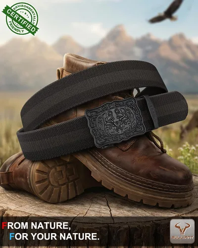 Vista 7 de BULLIANT Cinturón para hombre, cinturón de trinquete elástico de nailon ajustado para Jean Cow Boy Golf 1 3/8 corte para ajuste