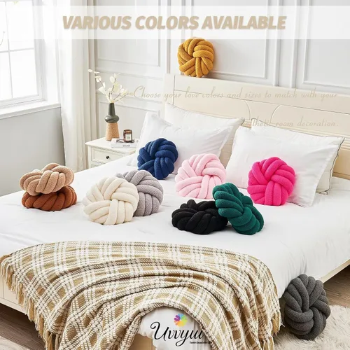 Vista 6 de Uvvyui - Almohadas de nudo, cojines decorativos de 14 pulgadas, almohadas redondas, cojín para sofá, almohada de bola anudada suave hecha a mano