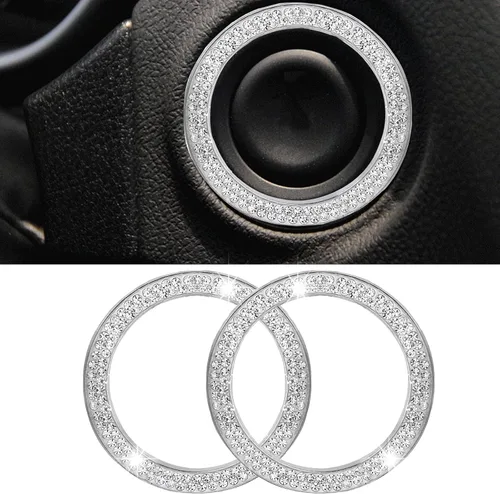 Vista 8 de 2 calcomanías de anillo de arranque de motor de automóvil con doble diamantes de imitación, accesorios brillantes para el interior del automóvil