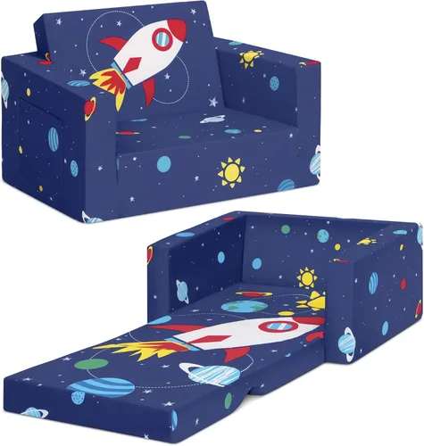Delta Children Cozee - Sofá convertible 2 en 1 de sofá a cama, cómodo sofá abierto y cama para niños