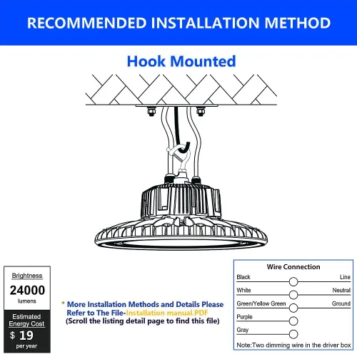 Vista 5 de OSTEK UFO LED High Bay Light 150W, 24000LM 5000K luz diurna, IP65 impermeable 1-10V regulable almacén iluminación accesorio, 160LM/W Energéticamente