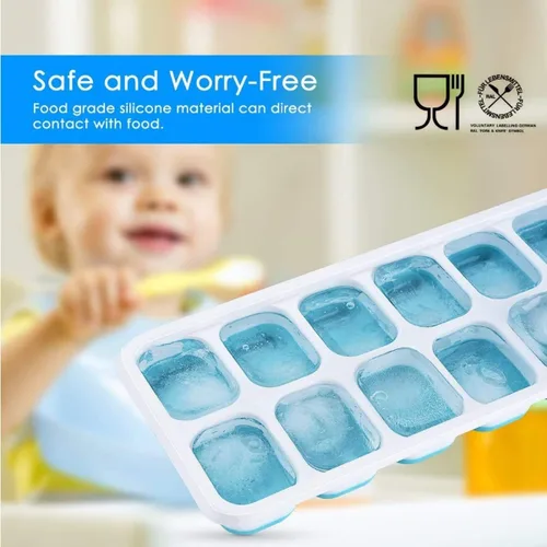 Vista 4 de Bandejas para cubitos de hielo, de silicona de fácil liberación y flexibles, 14 bandejas de hielo con tapa extraíble resistente a derrames, sin BPA
