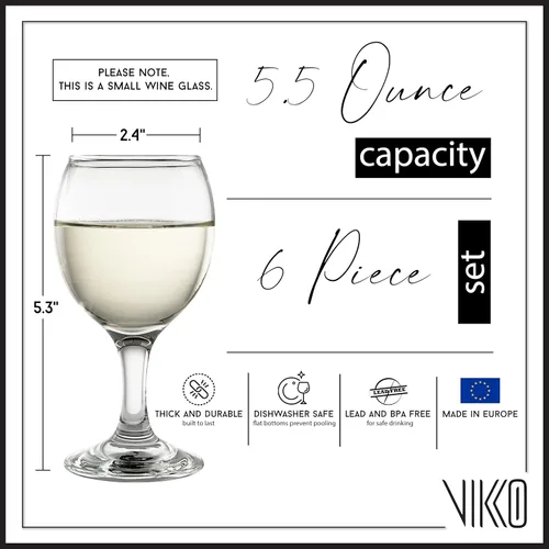 Vista 4 de Vikko Copas de vino pequeñas de 5.5 onzas, juego de 6 hermosas copas de vino redondas de postre, vidrio de tallo duradero, apto para lavavajillas