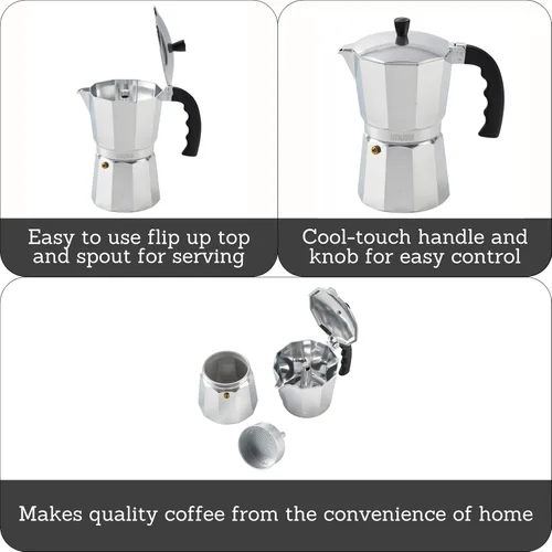 Vista 2 de IMUSA Cafetera de Cocina de Aluminio Fundido de 9 Tazas, Olla de Moka para Café al Estilo Cubano, Italiano y Espresso