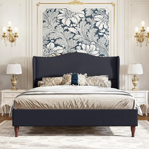 Vista 12 de koorlian Marco de Cama Tamaño Queen Cama Plataforma Tapizada con Cabecera Alta de 51" con Respaldo Alado, Tela Suave, Cama Plataforma