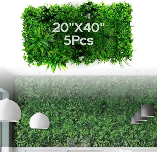 Vista 9 de NatraHedge Decoración de pared artificial Kauai de 20 x 40 pulgadas, 5 piezas (28 pies cuadrados) paneles de hierba de hoja de seto para interiores