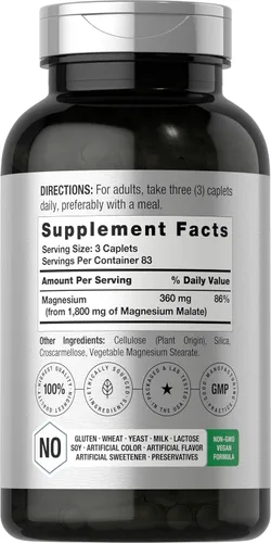 Vista 2 de Horbäach Malato de Magnesio 1800mg 250 Cápsulas Recubiertas Suplemento Vegetariano, Sin OMG, Sin Gluten