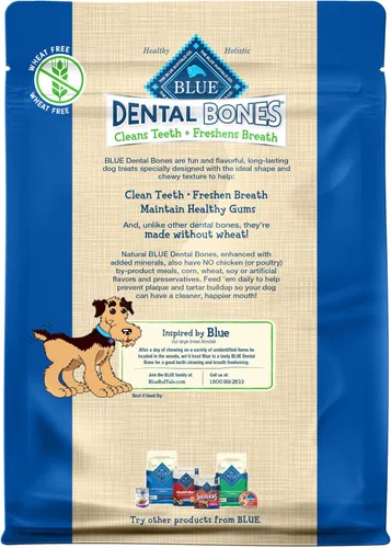 Vista 2 de Blue Buffalo Dental Bones - Mini golosinas dentales naturales para masticar para perros, (5-15 libras) bolsa de 12 onzas