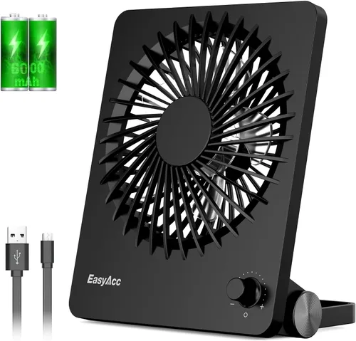 Vista 9 de EasyAcc Ventilador de escritorio con batería recargable, ventilador de viaje personal portátil de 5200 mAh, tiempo de funcionamiento máximo de 26